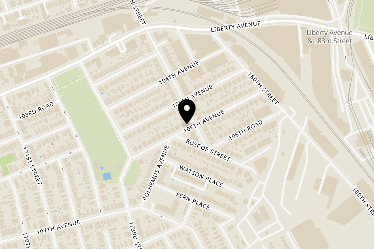 Map showing the location of Halal Haven on 173-73 106th Ave in Jamaica